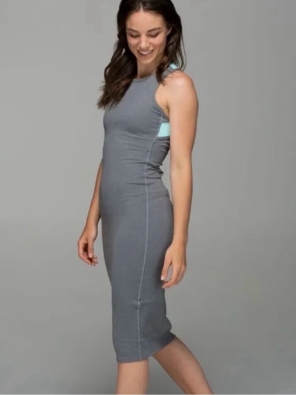 Lulu Lemon Women’s Gray Tank Midi Dress with Mint Accents